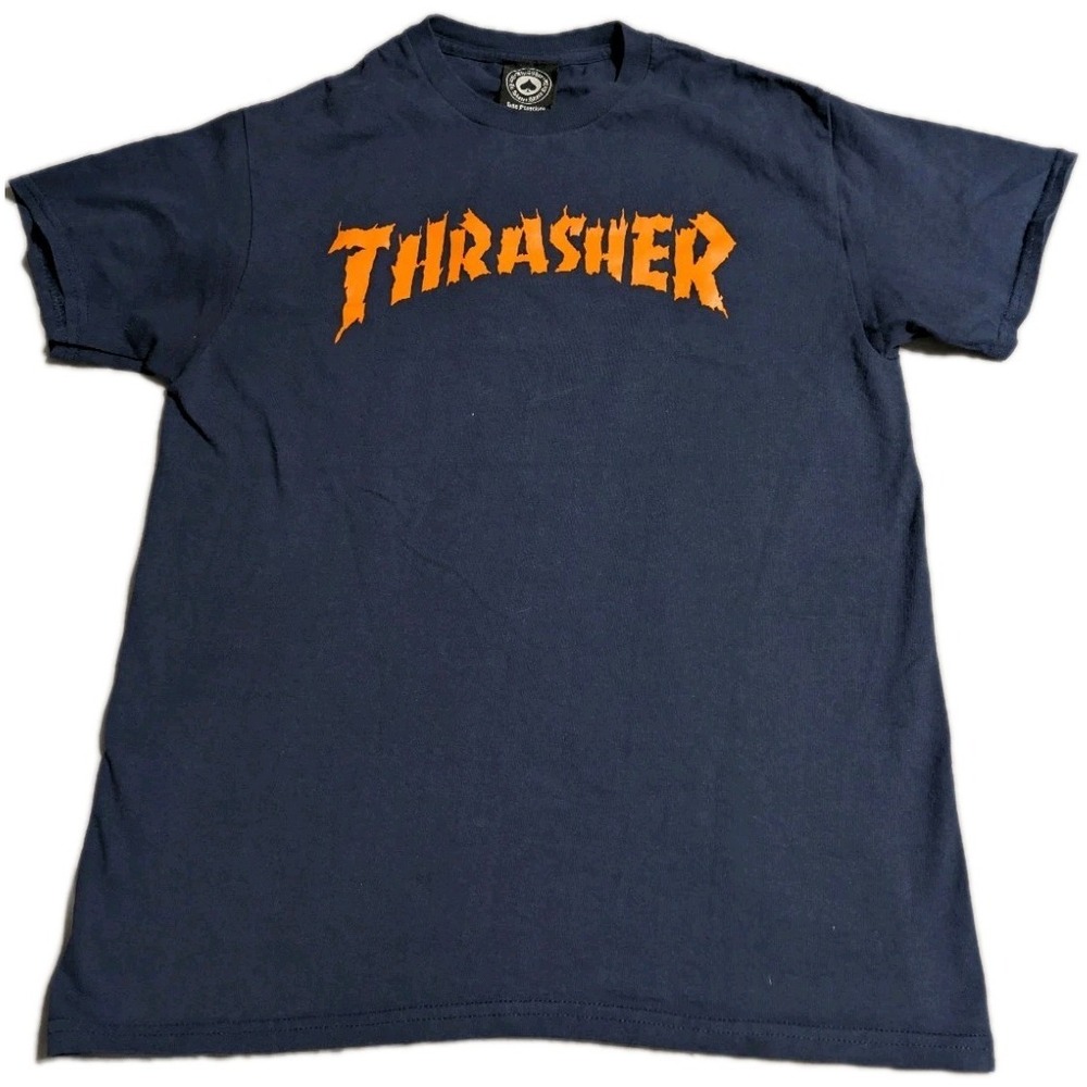 Thrasher Burn It Down T Shirt Mens Small Navy Blue Skate Graphic Logo Tee